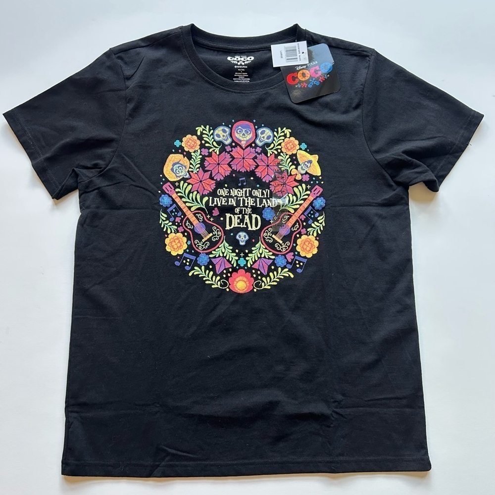NWT Disney Pixar Coco T women large Black The Land Of The Dead One Night Only